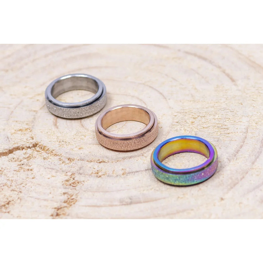 Stainless Steel Glitter SPINNER Anxiety Ring