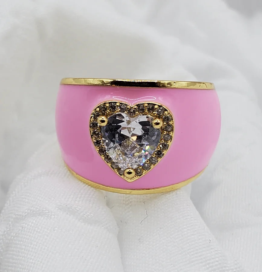 Enamel Diamond Heart Ring