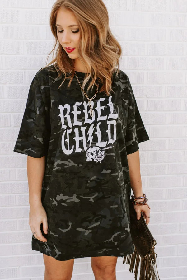 Rebel Child Camo Oversized Tee