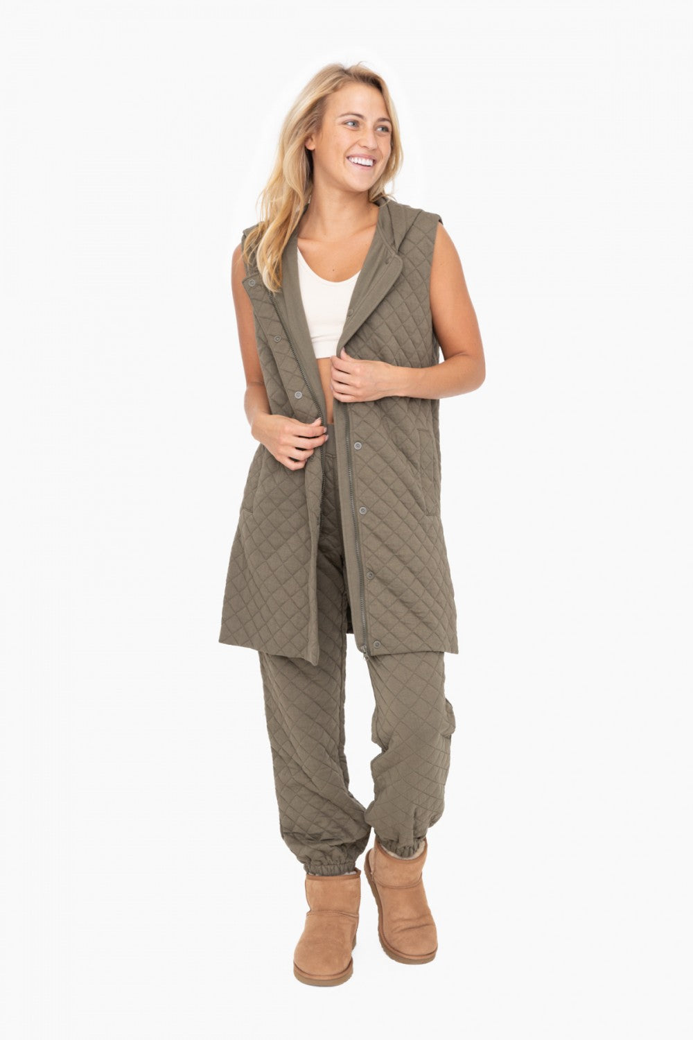 Longline Quilted Cotton Blend Vest