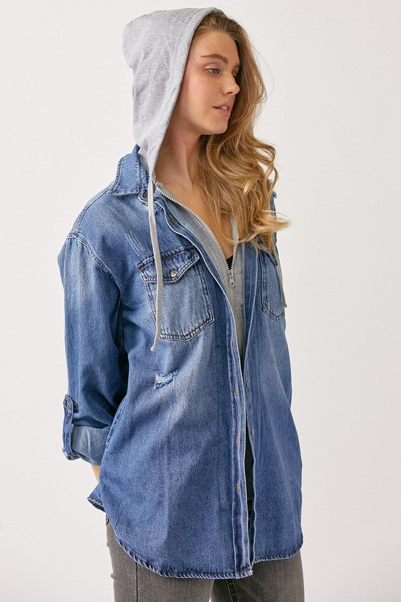 Vintage Denim Shirt With Hoodie