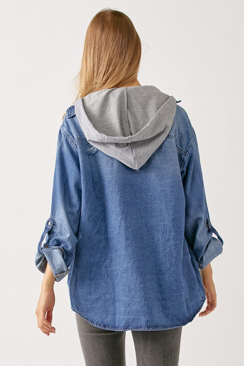 Vintage Denim Shirt With Hoodie