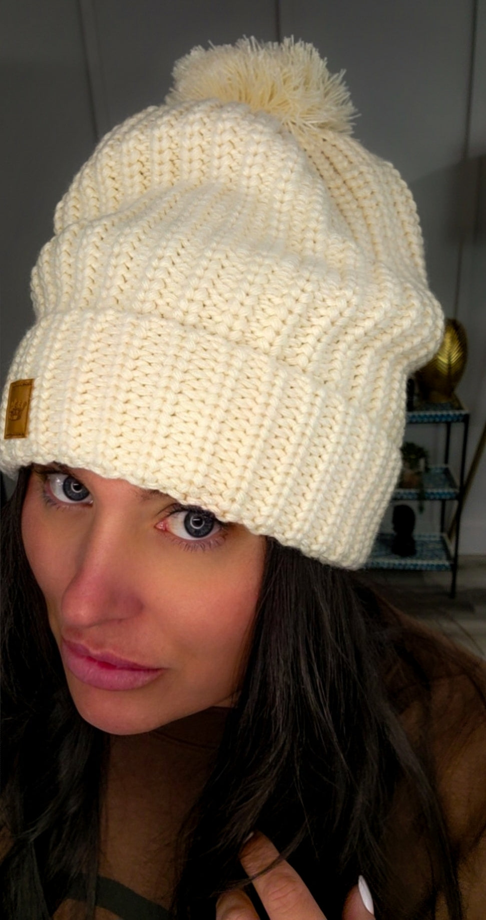 Beige Slouchy Knit Hat