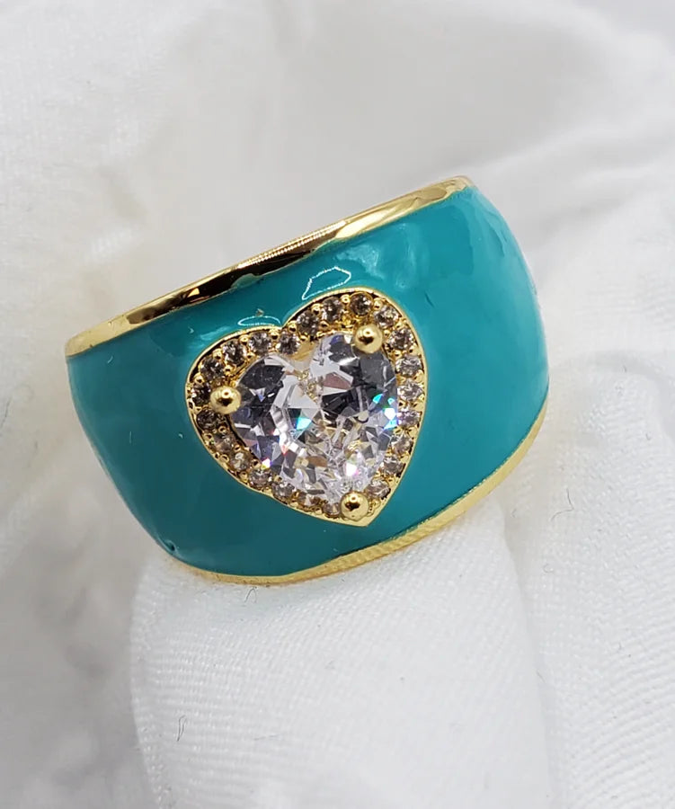 Enamel Diamond Heart Ring