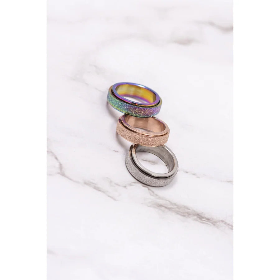 Stainless Steel Glitter SPINNER Anxiety Ring