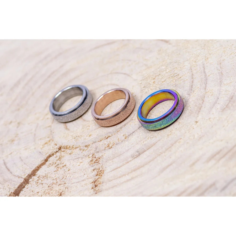 Stainless Steel Glitter SPINNER Anxiety Ring