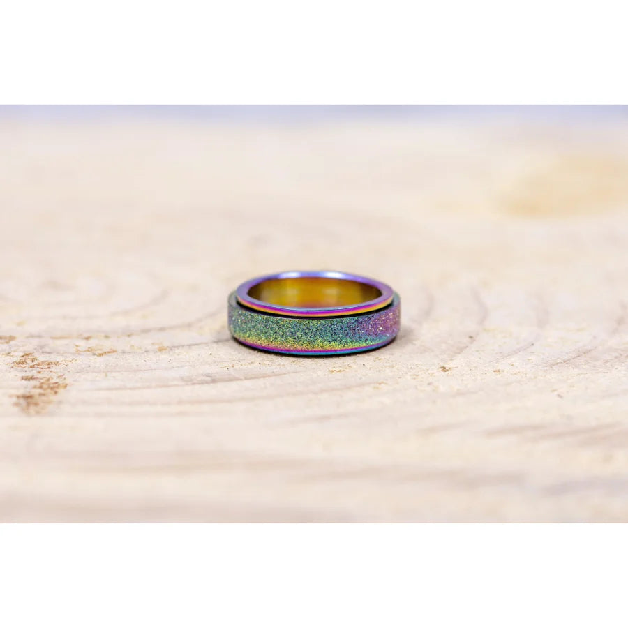 Stainless Steel Glitter SPINNER Anxiety Ring